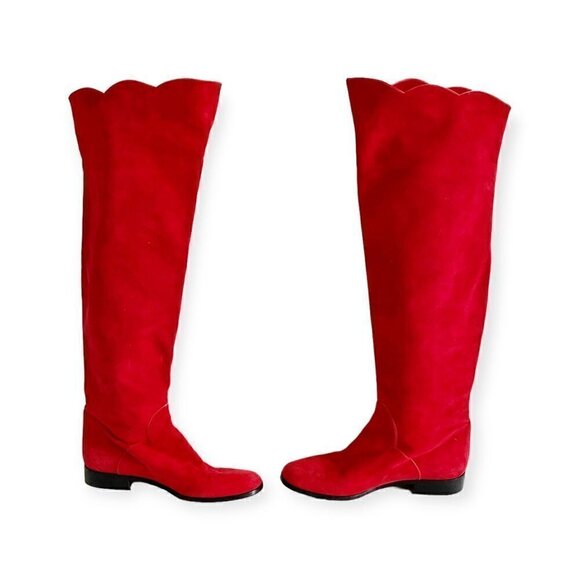 Vintage Yves Saint Laurent red suede long boots, Size 7 - Picture 4 of 15